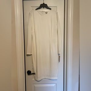 Loose cream/ white dress with gold zipper accents on sleeve